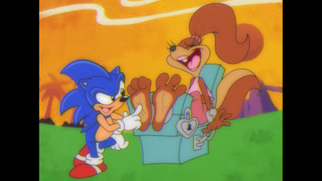 3_toes 4_fingers anthro barefoot black_nose blue_body blue_fur bound brown_body brown_fur buckteeth chain chair clothed clothed_anthro clothed_female clothed_male clothing cuff_(restraint) duo eyelashes eyes_closed feet female fingers foot_fetish foot_focus footwear fur furniture gloves hair handwear laugh lipstick lock makeup male multicolored_body multicolored_fur on_chair open_mouth open_smile pink_clothing pink_hair_tie pink_lipstick pink_tongue ponytail red_clothing red_footwear red_shoes restrained restraints shackled shackled_wrists shackles shoes sitting sitting_on_chair smile stocks tail tan_body tan_fur teeth tickle_fetish tickle_torture tickling tickling_feet toes tongue white_clothing white_gloves white_handwear skoufidios adventures_of_sonic_the_hedgehog sega sonic_the_hedgehog_(series) sonette sonic_the_hedgehog eulipotyphlan hedgehog mammal rodent sciurid tree_squirrel hi_res