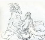 anthro breasts duo entwined eye_contact female genitals looking_at_another male male/female nipples pussy romantic romantic_couple simple_background tail rukis mythology cheetah dragon felid feline mammal mythological_creature mythological_scalie scalie monochrome sketch