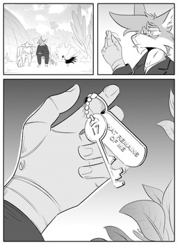 anthro clothed clothing corpse duo eyewear feral glasses key male outside prosthetic prosthetic_arm prosthetic_limb simple_background text kifyun2 mr.ca'lo sho_kimura avian bird canid canine fox mammal absurd_res black_and_white comic hi_res monochrome