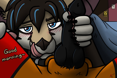 anthro bat_nose bed bedroom_sex blush blush_lines brown_hair door duo first_person_view furniture genitals hair handjob heart_eyes heart_symbol highlights_(coloring) knot knotted_penis licking licking_lips light lightswitch looking_at_viewer male penile penis sex text tongue tongue_out under_covers metal_fox117 ash_(metal_fox) kiba_(crescentwolf) bat canid canine fox hybrid mammal english_text lighting andromorph_(lore)