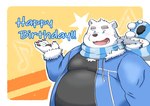 anthro belly black_nose blue_eyes blush clothing humanoid_hands kemono male overweight overweight_male scarf solo sweater topwear white_body yanununununu utau shirane_kan bear mammal polar_bear ursine 2021 hi_res