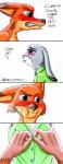 absurd_res blush canid canine comic dialogue disney english_text female feral fox fur hi_res judy_hopps lagomorph leporid mammal nick_wilde rabbit red_fox text the1king true_fox url zootopia