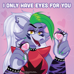 anthro eyeball female heart_eyes heart_symbol holidays humor looking_at_viewer machine pun solo text visual_pun unknown_artist five_nights_at_freddy's five_nights_at_freddy's:_security_breach scottgames steel_wool_studios valentine's_day roxanne_wolf animatronic canid canine canis mammal robot wolf 1:1 absurd_res english_text hi_res official_art
