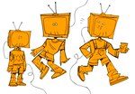 body_hair clothing container cup electronics for_a_head leg_hair looking_at_viewer male outfit_change overalls screen screen_face solo sweater television topwear saintlycharles clicker_(short_film) bloo_(clicker) humanoid object_head screen_head tv_head 2021 hi_res monochrome