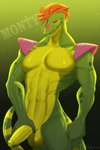 abs anthro balls big_penis erection eyewear genitals green_body hair machine male mohawk multicolored_body muscular muscular_male penis red_hair shoulder_pads solo star tail teeth yellow_body yamorio five_nights_at_freddy's five_nights_at_freddy's:_security_breach scottgames steel_wool_studios montgomery_gator alligator alligatorid animatronic crocodile crocodilian mammal reptile robot scalie hi_res