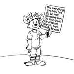 anthro bottomwear cargo_shorts clothing footwear male motivational_art motivational_poster pockets shirt shorts sign simple_background socks solo t-shirt text topwear white_background tinydeerguy darwin_(tinydeerguy) deer mammal 1:1 black_and_white english_text hi_res monochrome