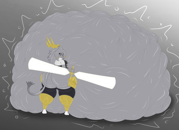 abdominal_bulge ambiguous_gender ambiguous_prey anthro anthro_pred antlers armor belly big_belly big_butt big_ears blue_eyes bottomless breasts butt cape clothed clothing dream_breaker_(pseudoregalia) female female_pred floppy_ears fur gradient_background greaves grey_body grey_fur holding_object holding_weapon horn huge_belly huge_butt hyper hyper_belly looking_back lop_ears mass_vore medium_breasts multiple_prey overweight overweight_anthro overweight_female rumbling_stomach shake_lines simple_background solo tail thick_thighs vore weapon 0mrj0 pseudoregalia sybil_(pseudoregalia) bovid caprine felid feline goat hybrid jackalope lagomorph leporid mammal rabbit 2026 digital_drawing_(artwork) digital_media_(artwork) hi_res