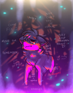 ambiguous_gender arm_tuft bodily_fluids cheek_tuft chest_tuft crying ears_down elbow_tuft facial_tuft feral floating fluffy frown fur head_tuft paws pivoted_ears pointy_ears prick_ears snout solo tears text toony tuft ezpups domestic_cat felid feline felis mammal colored english_text shaded