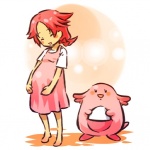 1:1 accessory alternate_species barefoot belly big_belly blush bow_(feature) bow_accessory bow_ribbon chansey clothing cosplay dress duo egg eyes_closed feet female generation_1_pokemon good_parenting hair hair_accessory hair_bow hair_ribbon happy hitec human humanized mammal nintendo not_furry pink_hair pokemon pokemon_(species) pouch_(anatomy) pouch_purse pregnant pregnant_female ribbons short_hair simple_background smile standing thin_calves