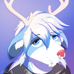 anthro clothing facial_piercing iconography jacket leather leather_clothing leather_jacket leather_topwear lip_piercing looking_at_viewer male nose_piercing piercing red_nose smile smiling_at_viewer solo topwear steelshark deer mammal new_world_deer reindeer 1:1 hi_res
