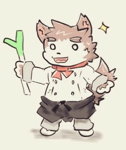 anthro biped brown_body brown_fur food fur holding_food holding_leek holding_object holding_onion holding_vegetable kemono leek looking_at_viewer male onion plant solo standing vegetable white_body white_eyes white_fur asleepchef canid canine canis mammal wolf 2017 low_res