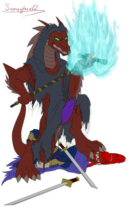 anthro aroused aura big_penis big_tail claws clothing defeated duo erection fangs genitals glans glowing grin holding_object hooded_robe huge_penis internal_balls katana lying male mask melee_weapon on_side paws penis pinned pinned_to_ground robe scales smile staff stomped stomping sword tail tailbutt teeth torn_clothing underfoot weapon wearing_mask conditional_dnp samagthrav2 mythology teenage_mutant_ninja_turtles drako_(tmnt) ue_(tmnt) dragon eastern_dragon human mammal mythological_creature mythological_scalie scalie hi_res