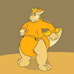 3_toes 4_fingers abdl anthro clothing diaper feet fingers hair hoodie horn male orange_clothing orange_diaper orange_hoodie orange_topwear solo tail toes topwear drakenor_drake drakenor kobold scalie 1:1 hi_res