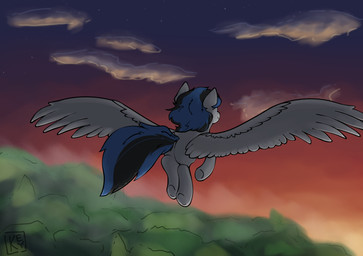cloud female feral flying landscape looking_away plant smile solo sunset tree wings key_(artist) hasbro my_little_pony mythology equid equine mammal mythological_creature mythological_equine pegasus hi_res