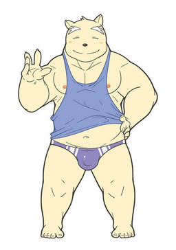 anthro black_nose blush bulge clothing detailed_bulge eyes_closed humanoid_hands kemono male nipples simple_background solo underwear white_background wanaguma whinge bear mammal 2015