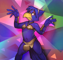 accessory bottomwear bra bulge clothing cosplay crossdressing_male erection feathers femboy headband jewelry loincloth male navel necklace solo tail tail_feathers tribal_outfit underwear namelessenemy nintendo star_fox falco_lombardi avian bird falcon falconid