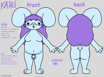 anthro balls big_ears blue_body blue_fur breasts butt circumcised derp_eyes eyewear fur genitals glasses good_girl gynomorph hair intersex lgbt_pride long_hair nipples nude penis pride_colors pubes purple_hair purple_nipples slightly_chubby solo stretch_marks tail text transgender_pride_colors whiskers kairitehbunni kairi_(kairitehbunni) lagomorph leporid mammal rabbit english_text hi_res trans_(lore) trans_woman_(lore)
