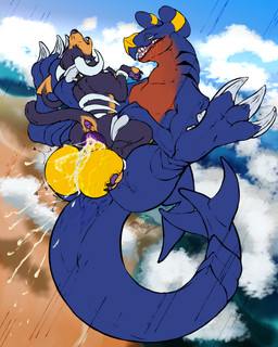 animal_genitalia animal_vulva anus balls balls_deep beach big_balls bodily_fluids canine_genitalia canine_vulva cloud cloudy_sky cowgirl_position cum cum_drip cum_in_vagina cum_inside cumshot dripping ejaculation female female_penetrated flying flying_sex from_front_position genital_fluids genitals male male/female male_penetrating male_penetrating_female on_bottom on_top penetration sex sky skyscape throbbing throbbing_balls twitching vulva yonnixart nintendo pokemon canid canine garchomp generation_2_pokemon generation_4_pokemon houndoom mammal pokemon_(species) 4:5 absurd_res hi_res