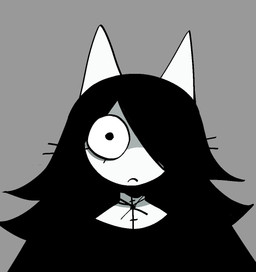 ambiguous_gender anthro black_hair clothed clothed_ambiguous clothed_anthro clothing eyelashes female front_view grey_background hair hair_over_eye looking_at_viewer mouth_closed noseless one_eye_obstructed round_eyes simple_background solo white_body white_ears white_sclera xarop77 domestic_cat felid feline felis mammal 2025 digital_drawing_(artwork) digital_media_(artwork) portrait