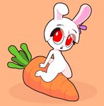 accessory anthro big_eyes carrot female flower flower_in_hair food fur hair hair_accessory orange_background plant red_eyes simple_background sitting_on_object solo vegetable white_body white_fur starbirbz carrots_(starbirbz) lagomorph leporid mammal rabbit 2018 hi_res