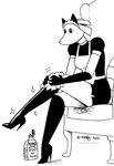 anthro boots breasts chair clothing female footwear furniture high_heeled_boots high_heels legwear machine shoes sitting solo thigh_highs tegerio robota_(tegerio) canid canine fox mammal robot 2021 hi_res monochrome