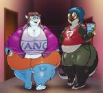 anthro apartment balls big_balls big_breasts black_body black_scales blue_body blue_eyes blue_hair blue_scales breasts brown_hair bulge clothing curvy_figure detailed_bulge duo eyewear female genital_outline genitals glasses hair huge_breasts hyper hyper_breasts male morbidly_obese nerd non-mammal_breasts obese overweight penis_outline red_eyes scales thick_thighs wide_hips vdisco peregrine_(eth) wilma_(vdisco) fish gecko lizard marine reptile scalie shark 2017 hi_res