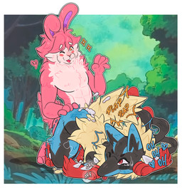 anal anal_penetration anthro athletic athletic_anthro bodily_fluids cum duo genital_fluids male male/male male_penetrated male_penetrating male_penetrating_male penetration pmunivevo sex smile magikarpii nintendo pokemon canid canine generation_4_pokemon lagomorph leporid lucario mammal pokemon_(species) rabbit absurd_res adobe_photoshop_(artwork) digital_media_(artwork) hi_res