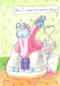 5_toes anthro anus bedroom bulge butt detailed_background feet femboy foot_fetish foot_focus front_view hair humanoid_feet legs_up looking_at_viewer lying male multicolored_body nude on_back pawpads pink_body pink_hair plantigrade rear_view ribbons soles solo speech_bubble spread_butt spreading talking_to_viewer text toes toony white_body ferrumbunny nintendo pokemon eeveelution generation_6_pokemon pokemon_(species) sylveon 2026 detailed english_text graphite_(artwork) hi_res traditional_media_(artwork)