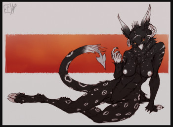 5_fingers abs abstract_background anthro arm_support beak beckoning bedroom_eyes big_breasts biped black_border black_claws black_tail black_vulva border breasts butt butt_from_the_front claws cloven_hooves curved_horn dewclaw_hooves dipstick_ears ear_markings feather_tuft feathers feet female fingers front_view frown fur genitals gesture grey_tail half-closed_eyes head_tuft hooves horn humanoid_hands inner_ear_fluff leopard_spots long_tail lying markings multicolored_body multicolored_ears multicolored_feathers multicolored_tail narrowed_eyes neck_tuft nipples non-mammal_breasts nude on_side orange_background orange_eyes pose ridged_horn seductive simple_background solo spade_tail spots spotted_body spotted_feathers spotted_fur spotted_markings spotted_tail stare striped_body striped_feathers striped_fur stripes tail tail_markings talons toes tuft two_tone_body two_tone_feathers unguligrade vulva white_background white_beak white_hooves white_horn white_nipples white_spots white_stripes white_tail lethal_doors european_mythology greek_mythology mythology demon_gibbs_(onom) avian bovid caprine demon felid hippogriff hybrid mammal mythological_avian mythological_creature pantherine snow_leopard 2015 digital_drawing_(artwork) digital_media_(artwork) full-length_portrait pinup portrait