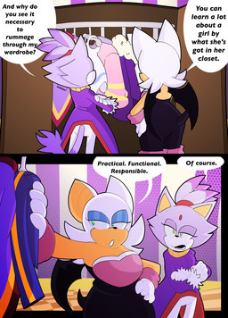 alternate_costume anthro closet clothing crossed_arms dialogue dress duo female green_eyes hair hands_on_hips humor lidded_eyes ponytail princess royalty speech_bubble summer_dress text wings yellow_eyes bryceetoonsyt mario_and_sonic_at_the_olympic_games sega sonic_riders sonic_the_hedgehog_(series) the_murder_of_sonic_the_hedgehog blaze_the_cat rouge_the_bat bat domestic_cat felid feline felis mammal comic english_text hi_res