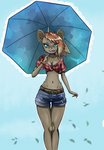 anthro breasts cleavage clothed clothing female hair looking_at_viewer red_hair simple_background small_breasts solo umbrella haruu jocelyn_(transmousky) mammal murid murine rodent wood_mouse 2020 digital_media_(artwork) full-length_portrait portrait