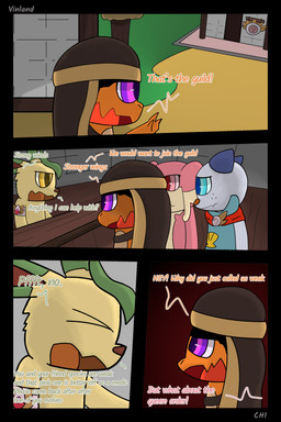 anthro badge book cloth dialogue fantasy freckled_face freckles semi-anthro speech_bubble text vinland nintendo pokemon pokemon_mystery_dungeon spike_chunsoft anders_(infinitydoom) ano_(vinland) leon_(vinland) sebastian_(infinitydoom) audino charmander eeveelution generation_1_pokemon generation_4_pokemon generation_5_pokemon leafeon oshawott pokemon_(species) 2:3 absurd_res comic cover_art english_text hi_res story