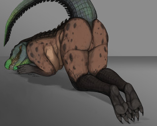 anthro anus ass_out big_breasts big_butt breasts butt claws crocodile_tail curvy_figure feet female genitals gradient gradient_body legs_together looking_at_viewer looking_pleasured markings mature_female natural_colors no_pawpads nude open_mouth paws pussy_peek raised_tail realistic_anatomy realistic_anthro rear_view slightly_chubby solo spots spotted_body suggestive tail teasing teasing_look teasing_with_butt thick_thighs toe_claws toes vulva wide_hips mortalskull crocodile crocodilian hybrid hyena mammal reptile scalie spotted_hyena full-length_portrait hi_res portrait