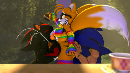 anal anthro armwear big_butt bodily_fluids bottomless bottomless_male butt chest_lick clothed clothing coffee_mug container cum cum_while_rimmed cup duo_handjob_while_rimming ejaculation elbow_gloves eyewear face_in_ass freckles genital_fluids glasses gloves group group_sex hand_on_another's_butt hand_on_butt handjob handwear legwear licking looking_down looking_pleasured male male/male male_rimming_male multicolored_clothing muscular muscular_male oral penile rainbow_clothing raised_tail rimming sandwich_position sex side_view stockings tail tea_cup thick_thighs tongue tongue_out trio angelic_endowment sega sonic_the_hedgehog_(series) miles_prower shadow_the_hedgehog sonic_the_hedgehog canid canine eulipotyphlan fox hedgehog mammal 16:9 3d_(artwork) digital_media_(artwork) hi_res widescreen