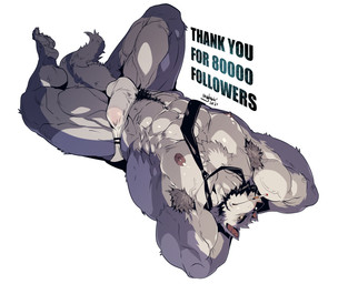 abs anthro areola armpit_hair balls_outline beard blue_body blue_fur body_hair bulge cigarette cigarette_in_mouth clothing detailed_bulge facial_hair fur genital_outline hands_behind_head male muscular muscular_anthro muscular_male necktie nipples object_in_mouth pecs penis_outline simple_background solo text underwear vein white_background white_body white_clothing white_fur white_underwear rybiok canid canine canis mammal 2021 english_text milestone_celebration