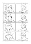 anthro bodily_fluids duo embarrassed facial_hair humor male male/male nervous scar sniffing sniffing_clothes sweat torisoboroyarou lifewonders live_a_hero akashi_(live_a_hero) dog_operator protagonist_(live_a_hero) canid canine canis domestic_dog human mammal absurd_res comic hi_res monochrome