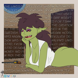 auburn_hair big_breasts bored bottomless breasts cleavage clothed clothing crate date date_pov dialogue distracted exposed_butt eyeshadow female floor gem green_body green_skin gun hair handgun head_on_hand huge_breasts lipstick long_hair looking_away lying makeup messy_hair night no_shading on_front on_ground open_mouth pointy_ears prick_ears purple_eyeshadow ranged_weapon red_eyes red_lipstick revolver sharp_teeth ship shirt solo tank_top teeth topwear topwear_only vehicle watercraft weapon wood wood_floor zaraunitymasters sigrid_(zaraunitymasters) goblin humanoid 1:1 hi_res
