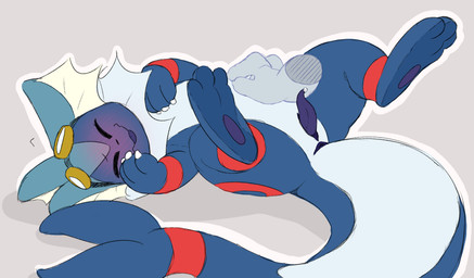 3_toes animal_genitalia animal_penis blush cetacean_genitalia cetacean_penis claws disembodied_hand duo eyes_closed eyewear feet feral genitals hindpaw lying male on_back paws penis simple_background smile solo_focus tail tapering_penis toes tongue backsash nintendo pokemon canid canine eeveelution generation_1_pokemon generation_2_pokemon hybrid mammal pokemon_(species) umbreon vaporeon 2019 digital_media_(artwork) hi_res