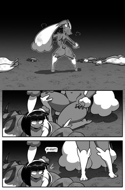 4_eyes ambiguous_feral ambiguous_gender anthro biped bodily_fluids bunny_costume clothed clothed_feral clothing costume defeated dialogue female female_anthro feral fight group male male_humanoid multi_eye on_ground quadruped scared speech_bubble sweat sweatdrop talking_to_another text unconscious wounded cuchuflin nintendo pokemon andre_(cuchuflin) arthropod generation_4_pokemon generation_5_pokemon humanoid lopunny myriapod pokemon_(species) scolipede 2026 absurd_res comic digital_drawing_(artwork) digital_media_(artwork) english_text greyscale hi_res monochrome male_(lore)
