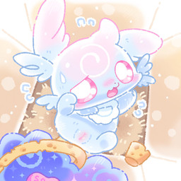 bib blue_bib blue_body blush blush_lines bodily_fluids female feral fluffy fluffy_tail flustered genitals gradient_body lying on_back pink_sclera pink_vulva small_nose soap soap_bar solo sparkles sponge spread_legs spreading sweat sweatdrop tail vulva waruwaru0205 slime-chan_(waruwaru0205) goo_creature 1:1 hi_res