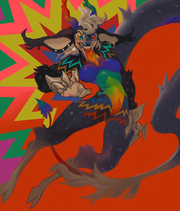 abstract_background anthro armor bared_teeth big_ears biped breasts claws clothing digitigrade ear_piercing featureless_breasts featureless_crotch female forked_tongue fur gauntlets gloves hair handwear heterochromia horn multicolored_body multicolored_eyes nude open_mouth piercing psychedelic_background rainbow_body sharp_teeth solo teeth tongue tongue_out mighty-whydah mythology relleno_(uniporno) dragon furred_dragon furred_scalie mythological_creature mythological_scalie scalie 2021 digital_media_(artwork) digital_painting_(artwork) hi_res painting_(artwork)