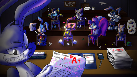 accessory after_sex anthro audience backpack being_watched bodily_fluids book bow_ribbon classroom crowd cum cum_in_vagina cum_inside drawing_(object) drawing_in_a_drawing eating exhibitionism female food furniture genital_fluids genitals grin group hair_accessory hair_bow hair_ribbon inside looking_at_another male penis ribbons school smile spread_legs spreading student table tail teacher teacher_and_student text vulva young young_anthro young_female young_male furnut animaniacs looney_tunes tiny_toon_adventures warner_brothers babs_bunny bugs_bunny buster_bunny fifi_la_fume hamton_j._pig rita_(animaniacs) domestic_cat domestic_pig felid feline felis lagomorph leporid mammal mephitid rabbit skunk striped_skunk suid suine sus_(pig) 2009 digital_drawing_(artwork) digital_media_(artwork) english_text