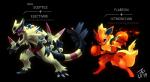 2014 alternate_species ambiguous_gender boxing duo eeveelution electivire electricity fakemon feral fire flareon fusion generation_1_pokemon generation_3_pokemon generation_4_pokemon hitmonchan nintendo pokemon pokemon_(species) pokemon_fusion sceptile simple_background spikes sport syntheticimagination