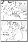 anthro avian beak big_breasts breast_expansion breasts clock-face comic dragon duo english_text expansion feathered_wings feathers female growth gryphon hi_res huge_breasts hyper hyper_breasts macro monochrome muscle_growth mythological_avian mythological_creature mythological_scalie mythology non-mammal_breasts scalie text wings