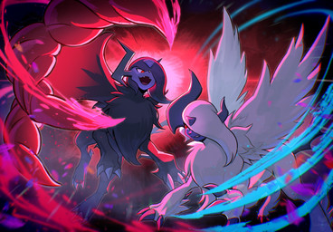 ambiguous_gender black_body black_fur claws duo feet feral fur horn red_eyes tail teeth toes tongue white_body white_fur tenebscuro nintendo pokemon pokemon_legends_z-a generation_6_pokemon generation_9_pokemon mega_absol mega_absol_z mega_evolution pokemon_(species) 2025 hi_res
