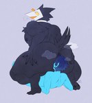 anal anthro barazoku big_butt black_body black_feathers blue_body blue_skin butler butt claws crouching deep_rimming duo eyewear face_in_ass feathers human_on_anthro interspecies male male/male muscular muscular_male musk musk_clouds oral power_bottom rimming rimming_male sex size_difference small_top_big_bottom sunglasses tail darkriallet deltarune undertale_(series) kris_(deltarune) swatch_(deltarune) avian bird darkner human mammal swatchling absurd_res hi_res
