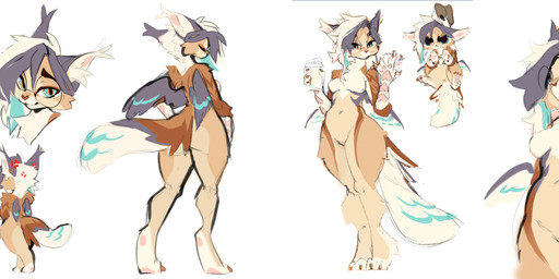 anthro biped breasts butt claws eyewear feathers feet female fingers front_view fur glasses hair looking_at_viewer navel nude nude_anthro nude_female rear_view smile solo standing tail toes wings cocoline_(artist) feryn_(cocoline) avian bird domestic_cat felid feline felis hybrid mammal 2026 absurd_res digital_drawing_(artwork) digital_media_(artwork) hi_res