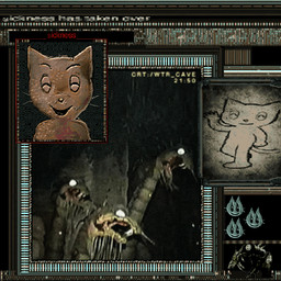 ambiguous_gender anthro creepy group horror_(theme) realistic surrealism text toony walk_cycle walking whiskers plastiboo domestic_cat felid feline felis mammal monster 1:1 2d_animation animated collage_(artwork) mixed_media