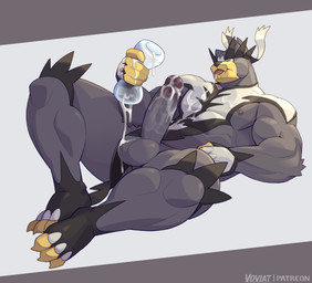 3_toes 5_fingers abs anthro balls big_muscles big_penis black_body black_clothing bodily_fluids bottomwear bottomwear_aside claws clothed clothing clothing_aside cum cum_in_sex_toy cum_on_balls cum_on_body cum_on_clothing cum_on_face cum_on_own_face cum_on_penis cum_on_self cum_string erection eyes_closed feet fingers genital_fluids genitals hand_on_penis holding_object holding_penetrable_sex_toy holding_sex_toy huge_muscles leaking leaking_cum loincloth loincloth_aside loincloth_only lying male masturbation mostly_nude motion_lines muscular muscular_anthro muscular_male nipples on_back pecs penetrable_sex_toy penetration penile penile_masturbation penis sex_toy solo spikes spikes_(anatomy) thick_thighs toe_claws toes tongue tongue_out topless toying_self vein veiny_penis white_body white_clothing yellow_body voviat nintendo pokemon bear generation_8_pokemon legendary_pokemon mammal pokemon_(species) single_strike_style_urshifu urshifu hi_res
