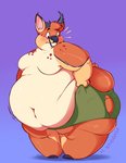 anthro antlers belly_overhang biped bottomwear clothed clothing fur hooves horn huge_thighs love_handles male moobs morbidly_obese morbidly_obese_anthro morbidly_obese_male navel obese obese_anthro obese_male orange_body orange_fur overweight overweight_anthro overweight_male shorts solo surprise thick_thighs topless wardrobe_malfunction wide_hips psydoux ray_the_buck cervine deer mammal 2019 hi_res